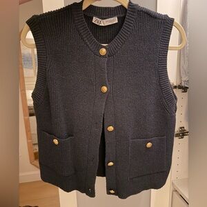Black Zara Knit Vest with Gold Buttons